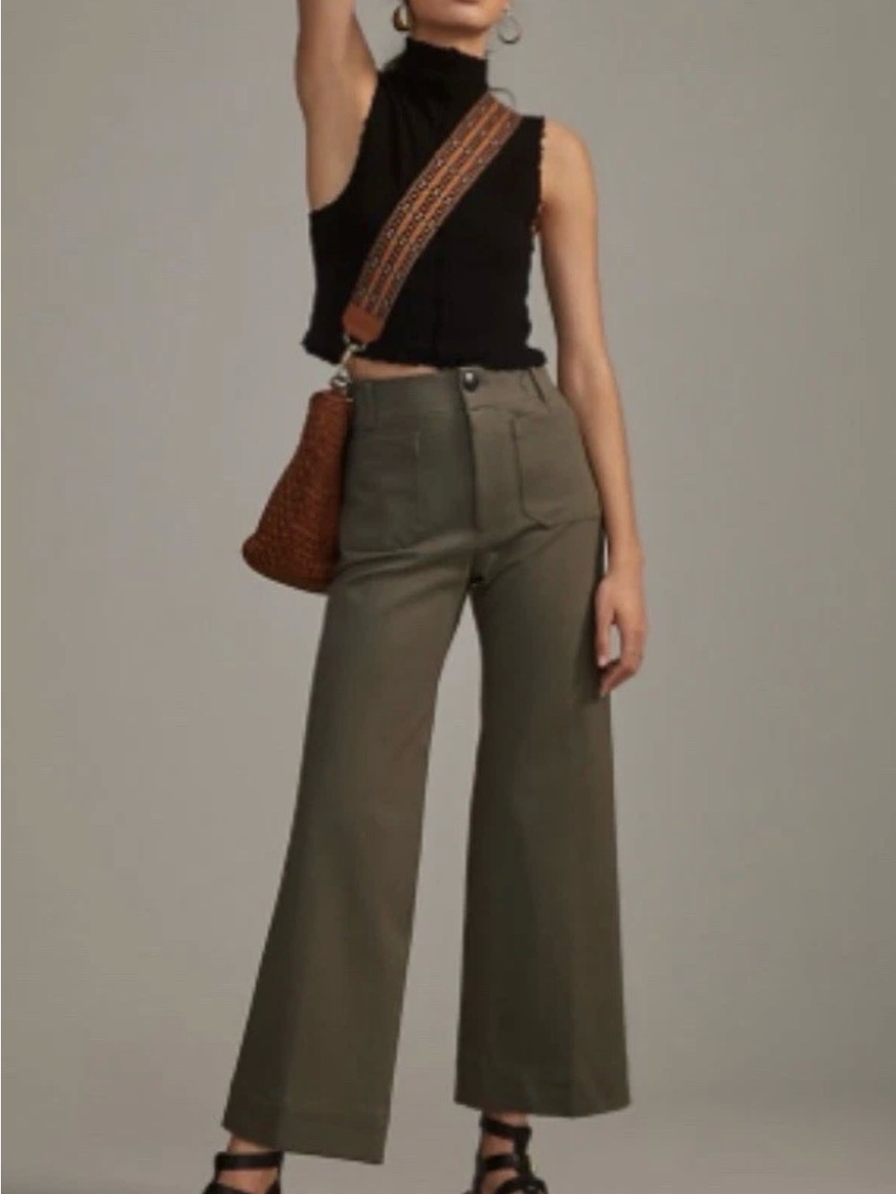 Anthropologie Wide-Leg Pants in Olive stretch size 27